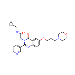 O=C(Cn1c(-c2cccnc2)nc2ccc(OCCCN3CCOCC3)cc2c1=O)NCC1CC1 ZINC000066077837