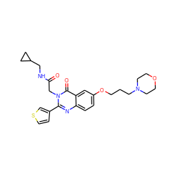 O=C(Cn1c(-c2ccsc2)nc2ccc(OCCCN3CCOCC3)cc2c1=O)NCC1CC1 ZINC000066077962