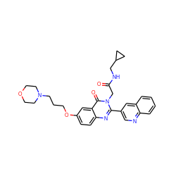 O=C(Cn1c(-c2cnc3ccccc3c2)nc2ccc(OCCCN3CCOCC3)cc2c1=O)NCC1CC1 ZINC000066077974