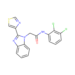 O=C(Cn1c(-c2cscn2)nc2ccccc21)Nc1cccc(Cl)c1Cl ZINC000015658249