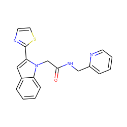 O=C(Cn1c(-c2nccs2)cc2ccccc21)NCc1ccccn1 ZINC001772657215