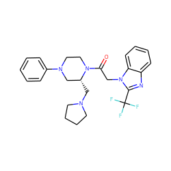 O=C(Cn1c(C(F)(F)F)nc2ccccc21)N1CCN(c2ccccc2)C[C@H]1CN1CCCC1 ZINC000040980342