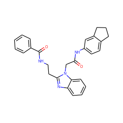 O=C(Cn1c(CCNC(=O)c2ccccc2)nc2ccccc21)Nc1ccc2c(c1)CCC2 ZINC000009120690