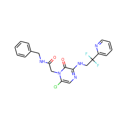 O=C(Cn1c(Cl)cnc(NCC(F)(F)c2ccccn2)c1=O)NCc1ccccc1 ZINC000013579372