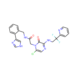 O=C(Cn1c(Cl)cnc(NCC(F)(F)c2ccccn2)c1=O)NCc1ccccc1-c1c[nH]cn1 ZINC000013579380