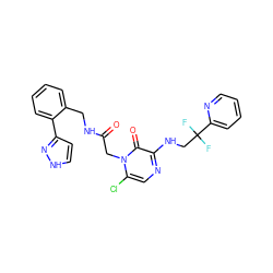 O=C(Cn1c(Cl)cnc(NCC(F)(F)c2ccccn2)c1=O)NCc1ccccc1-c1cc[nH]n1 ZINC000013579378