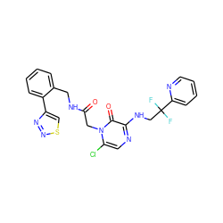 O=C(Cn1c(Cl)cnc(NCC(F)(F)c2ccccn2)c1=O)NCc1ccccc1-c1csnn1 ZINC000013579376