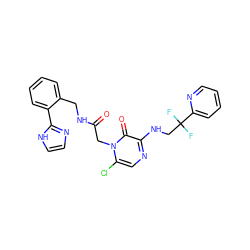 O=C(Cn1c(Cl)cnc(NCC(F)(F)c2ccccn2)c1=O)NCc1ccccc1-c1ncc[nH]1 ZINC000013579382