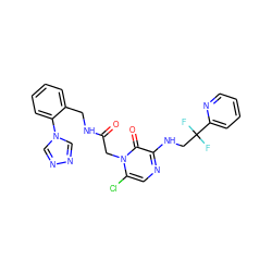 O=C(Cn1c(Cl)cnc(NCC(F)(F)c2ccccn2)c1=O)NCc1ccccc1-n1cnnc1 ZINC000013579389