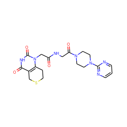 O=C(Cn1c2c(c(=O)[nH]c1=O)CSCC2)NCC(=O)N1CCN(c2ncccn2)CC1 ZINC000013860434