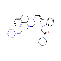 O=C(Cn1c2ccccc2c2ccnc(CN(CCCN3CCNCC3)[C@H]3CCCc4cccnc43)c21)N1CCCCC1 ZINC000200696855