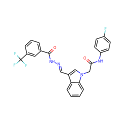 O=C(Cn1cc(/C=N/NC(=O)c2cccc(C(F)(F)F)c2)c2ccccc21)Nc1ccc(F)cc1 ZINC000000977459