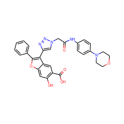 O=C(Cn1cc(-c2c(-c3ccccc3)oc3cc(O)c(C(=O)O)cc23)nn1)Nc1ccc(N2CCOCC2)cc1 ZINC000059258312