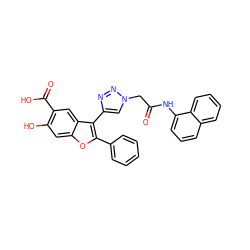 O=C(Cn1cc(-c2c(-c3ccccc3)oc3cc(O)c(C(=O)O)cc23)nn1)Nc1cccc2ccccc12 ZINC000066102773