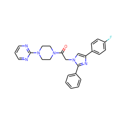 O=C(Cn1cc(-c2ccc(F)cc2)nc1-c1ccccc1)N1CCN(c2ncccn2)CC1 ZINC000096284534