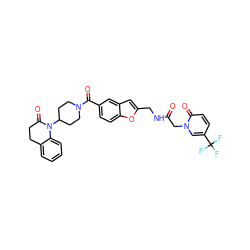 O=C(Cn1cc(C(F)(F)F)ccc1=O)NCc1cc2cc(C(=O)N3CCC(N4C(=O)CCc5ccccc54)CC3)ccc2o1 ZINC000029210970