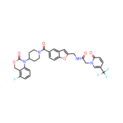 O=C(Cn1cc(C(F)(F)F)ccc1=O)NCc1cc2cc(C(=O)N3CCC(N4C(=O)OCc5c(F)cccc54)CC3)ccc2o1 ZINC000029210963