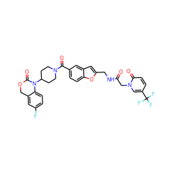 O=C(Cn1cc(C(F)(F)F)ccc1=O)NCc1cc2cc(C(=O)N3CCC(N4C(=O)OCc5cc(F)ccc54)CC3)ccc2o1 ZINC000029211976