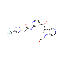 O=C(Cn1cc(C(F)(F)F)nn1)Nc1cc(C(=O)c2cn(CCO)c3ccncc23)ccn1 ZINC001772603495