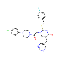 O=C(Cn1cc(Cc2cncnc2)c(=O)nc1SCc1ccc(F)cc1)N1CCN(c2ccc(Cl)cc2)CC1 ZINC000029561708