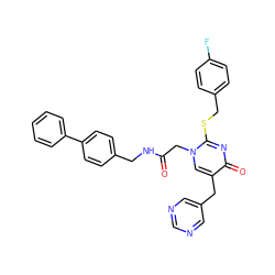 O=C(Cn1cc(Cc2cncnc2)c(=O)nc1SCc1ccc(F)cc1)NCc1ccc(-c2ccccc2)cc1 ZINC000027631883