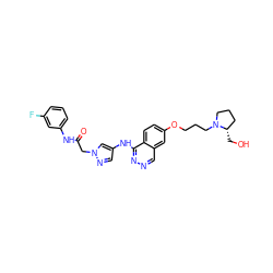 O=C(Cn1cc(Nc2nncc3cc(OCCCN4CCC[C@@H]4CO)ccc23)cn1)Nc1cccc(F)c1 ZINC000029041242