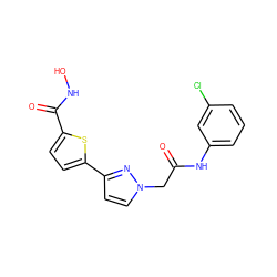 O=C(Cn1ccc(-c2ccc(C(=O)NO)s2)n1)Nc1cccc(Cl)c1 ZINC000040575295