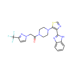 O=C(Cn1ccc(C(F)(F)F)n1)N1CCN(c2scnc2-c2nc3ccccc3[nH]2)CC1 ZINC000143789966