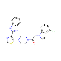 O=C(Cn1ccc2c(Cl)cccc21)N1CCN(c2scnc2-c2nc3ccccc3[nH]2)CC1 ZINC000143641726