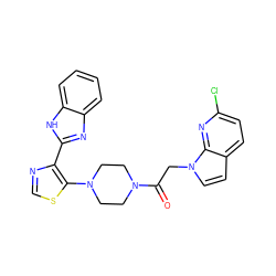 O=C(Cn1ccc2ccc(Cl)nc21)N1CCN(c2scnc2-c2nc3ccccc3[nH]2)CC1 ZINC000143670793