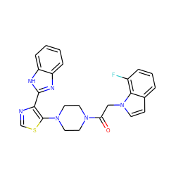 O=C(Cn1ccc2cccc(F)c21)N1CCN(c2scnc2-c2nc3ccccc3[nH]2)CC1 ZINC000143592986