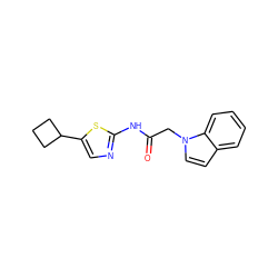 O=C(Cn1ccc2ccccc21)Nc1ncc(C2CCC2)s1 ZINC000028373213