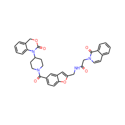 O=C(Cn1ccc2ccccc2c1=O)NCc1cc2cc(C(=O)N3CCC(N4C(=O)OCc5ccccc54)CC3)ccc2o1 ZINC000029212953