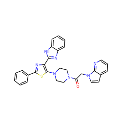 O=C(Cn1ccc2cccnc21)N1CCN(c2sc(-c3ccccc3)nc2-c2nc3ccccc3[nH]2)CC1 ZINC000143651461