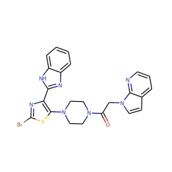 O=C(Cn1ccc2cccnc21)N1CCN(c2sc(Br)nc2-c2nc3ccccc3[nH]2)CC1 ZINC000143773362