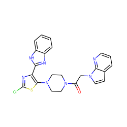 O=C(Cn1ccc2cccnc21)N1CCN(c2sc(Cl)nc2-c2nc3ccccc3[nH]2)CC1 ZINC000143718342