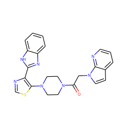 O=C(Cn1ccc2cccnc21)N1CCN(c2scnc2-c2nc3ccccc3[nH]2)CC1 ZINC000143801142