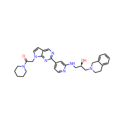 O=C(Cn1ccc2cnc(-c3ccnc(NC[C@@H](O)CN4CCc5ccccc5C4)c3)nc21)N1CCCCC1 ZINC000219741811