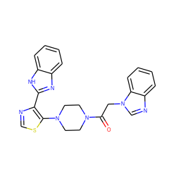 O=C(Cn1cnc2ccccc21)N1CCN(c2scnc2-c2nc3ccccc3[nH]2)CC1 ZINC000143752653