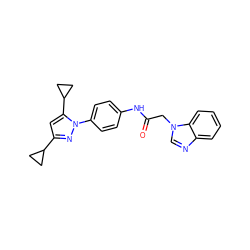 O=C(Cn1cnc2ccccc21)Nc1ccc(-n2nc(C3CC3)cc2C2CC2)cc1 ZINC000117438325