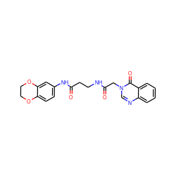 O=C(Cn1cnc2ccccc2c1=O)NCCC(=O)Nc1ccc2c(c1)OCCO2 ZINC000004034925