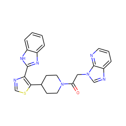 O=C(Cn1cnc2cccnc21)N1CCC(c2scnc2-c2nc3ccccc3[nH]2)CC1 ZINC000143777777