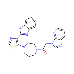 O=C(Cn1cnc2cccnc21)N1CCCN(c2scnc2-c2nc3ccccc3[nH]2)CC1 ZINC000143836824