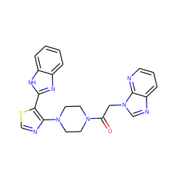 O=C(Cn1cnc2cccnc21)N1CCN(c2ncsc2-c2nc3ccccc3[nH]2)CC1 ZINC000143702855