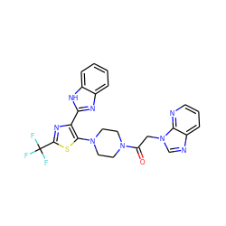 O=C(Cn1cnc2cccnc21)N1CCN(c2sc(C(F)(F)F)nc2-c2nc3ccccc3[nH]2)CC1 ZINC000143773784