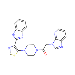 O=C(Cn1cnc2cccnc21)N1CCN(c2scnc2-c2nc3ccccc3[nH]2)CC1 ZINC000143608759