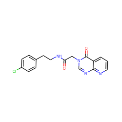 O=C(Cn1cnc2ncccc2c1=O)NCCc1ccc(Cl)cc1 ZINC000073433915