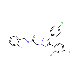 O=C(Cn1nc(-c2ccc(Cl)cc2)c(-c2ccc(Cl)cc2Cl)n1)NCc1ccccc1F ZINC000040919290