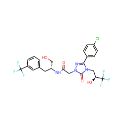 O=C(Cn1nc(-c2ccc(Cl)cc2)n(C[C@H](O)C(F)(F)F)c1=O)N[C@@H](CO)Cc1cccc(C(F)(F)F)c1 ZINC000113412825