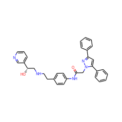 O=C(Cn1nc(-c2ccccc2)cc1-c1ccccc1)Nc1ccc(CCNC[C@H](O)c2cccnc2)cc1 ZINC000049049436